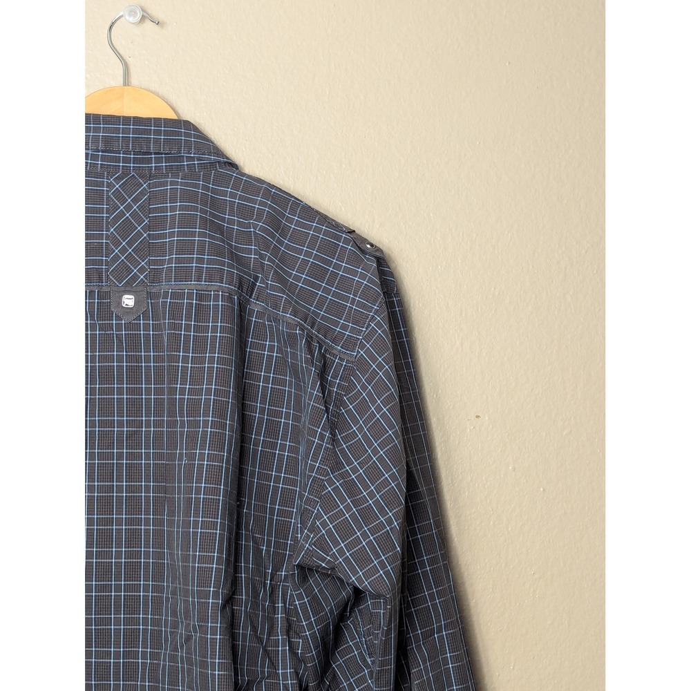 7 Diamonds Button Down Shirt Mens XXL Black Blue Heart Breaker Grid Long Sleeve - Picture 13 of 15